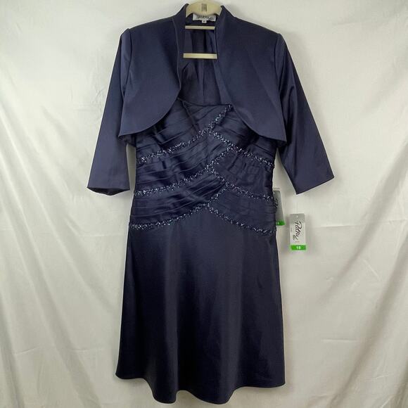 Patra Dresses & Skirts - NWT Patra Midi Sequin Bodice Charmeuse Dress with Jacket Navy Blue Wedding 10